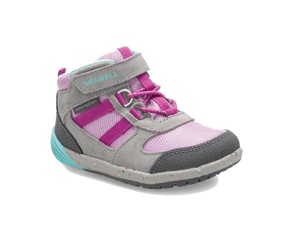 Merrell Boots Grey/Pink - Bare Access Steps® Ridge Jr Hiker - Kids 54QKIUCWM
